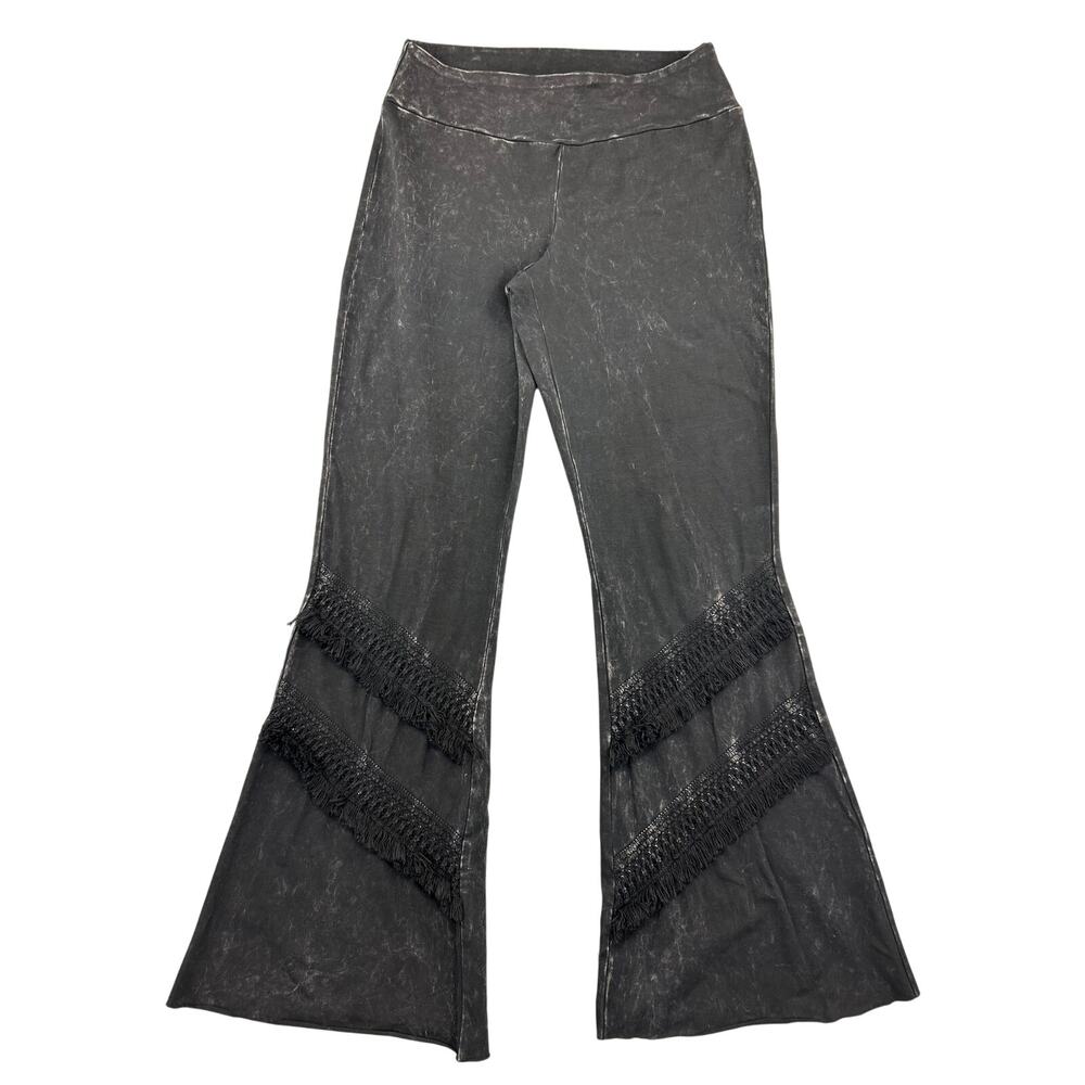 Chatoyant Lace Fringe Bell Bottom Pants ALTERED Women L (28x29) Mineral Wash USA